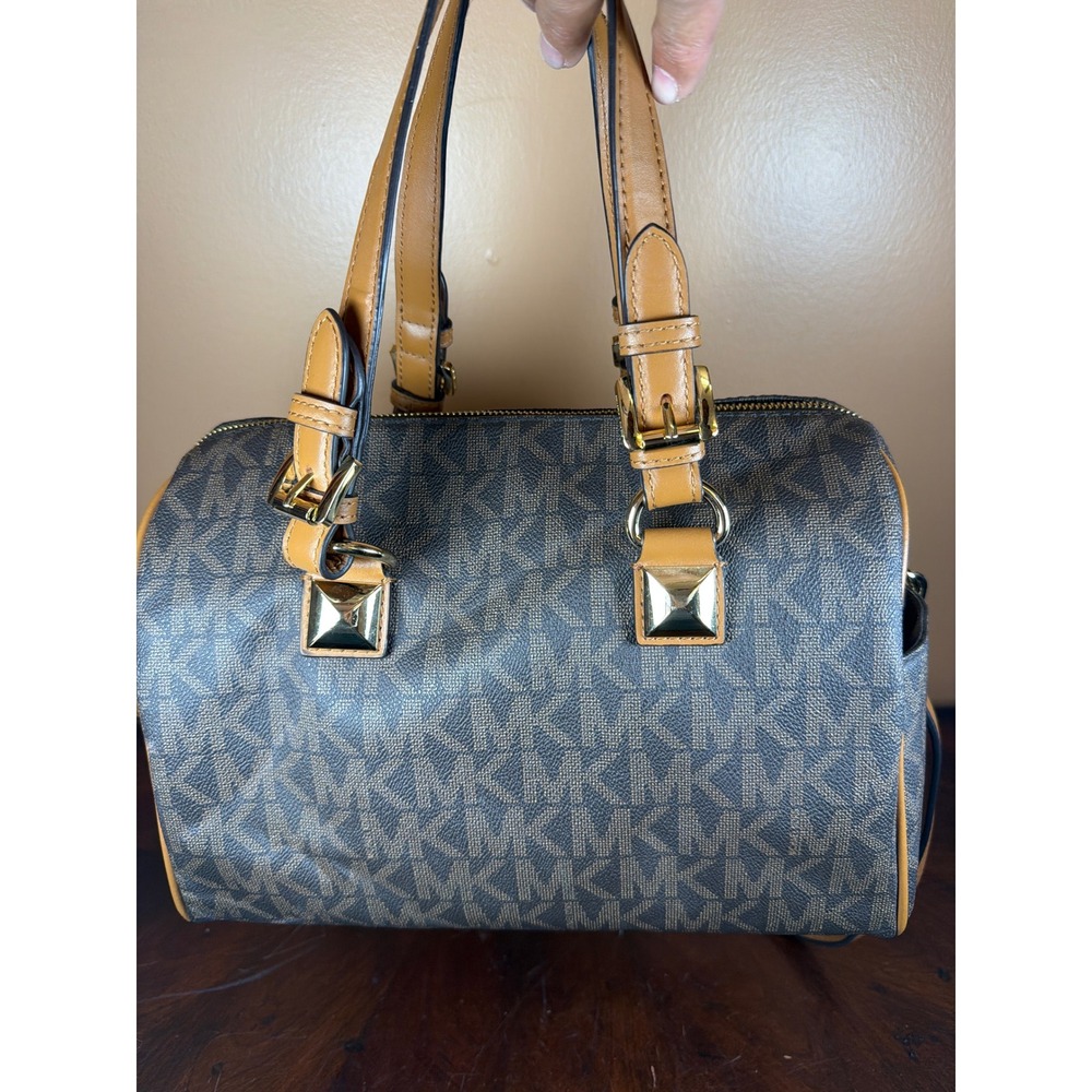 Michael Kors Signature Logo Satchel and Wallet Set Brown Tan Gold Hardware - Picture 10 of 15